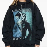 Black hoodie worn by a person, showing the hoodie fit