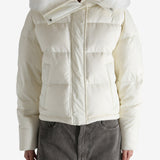 White jacket worn by a person, showing the jacket's fit