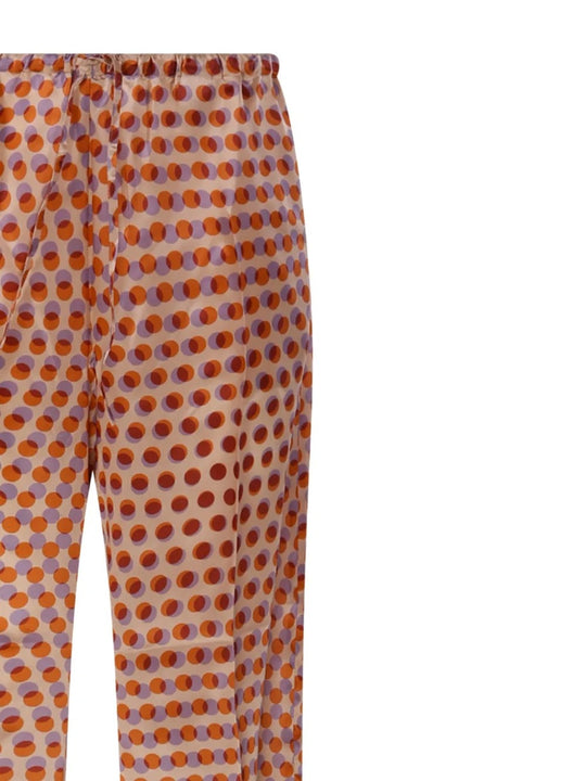 Close up of brown pant, showing texture of the silk fabric