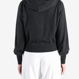 AMOMENTO - Women Shirring Half Zip Up Knit Hoodie