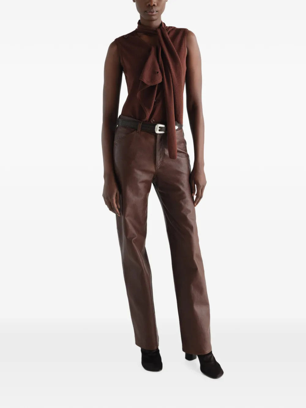 Brown top, full body view