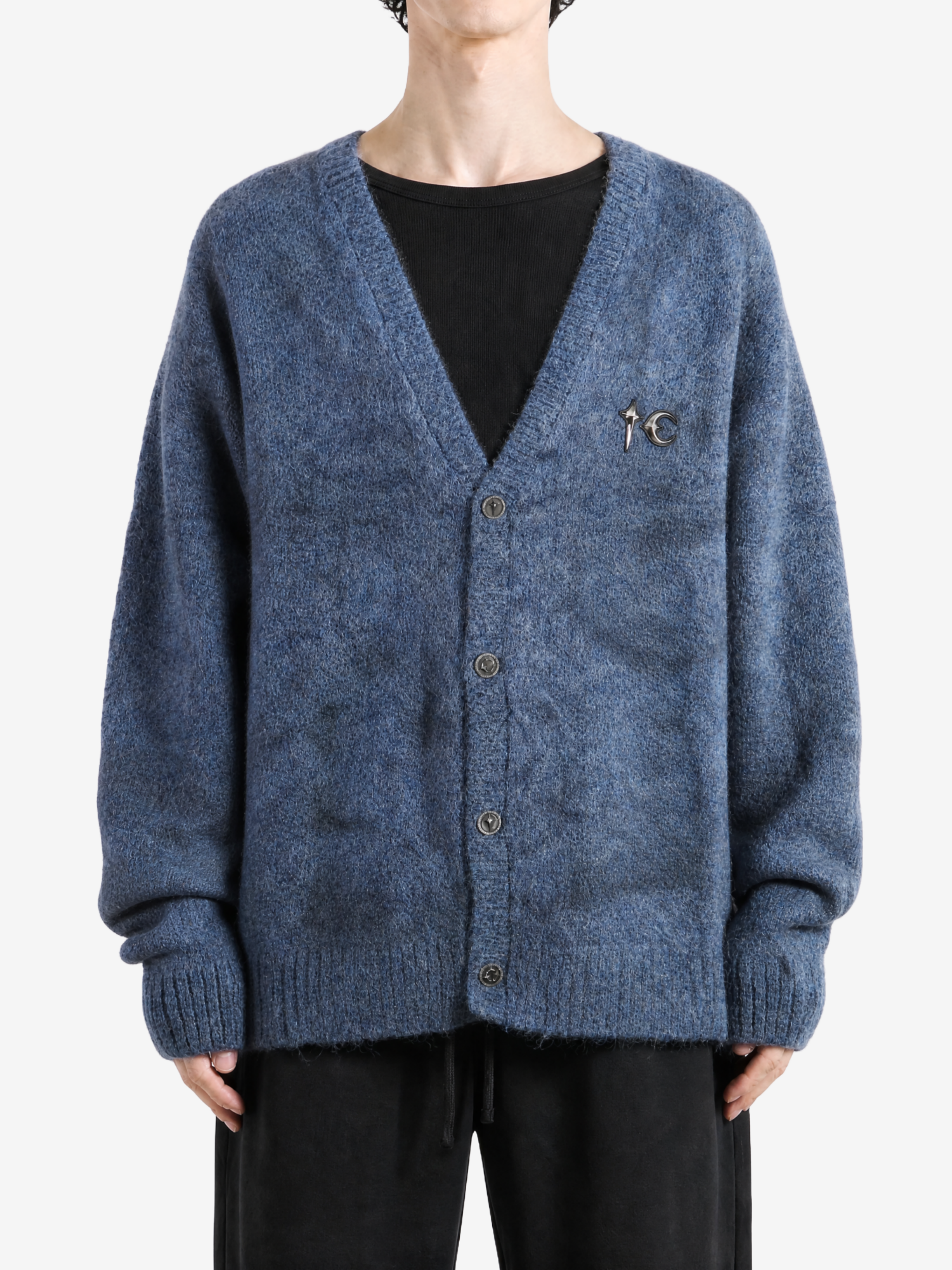 Blue hoodie worn by a person, showing the hoodie fit