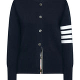 Navy cardigan, front view
