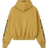 Yellow hoodie, back view