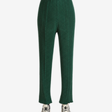Green pants, full body view