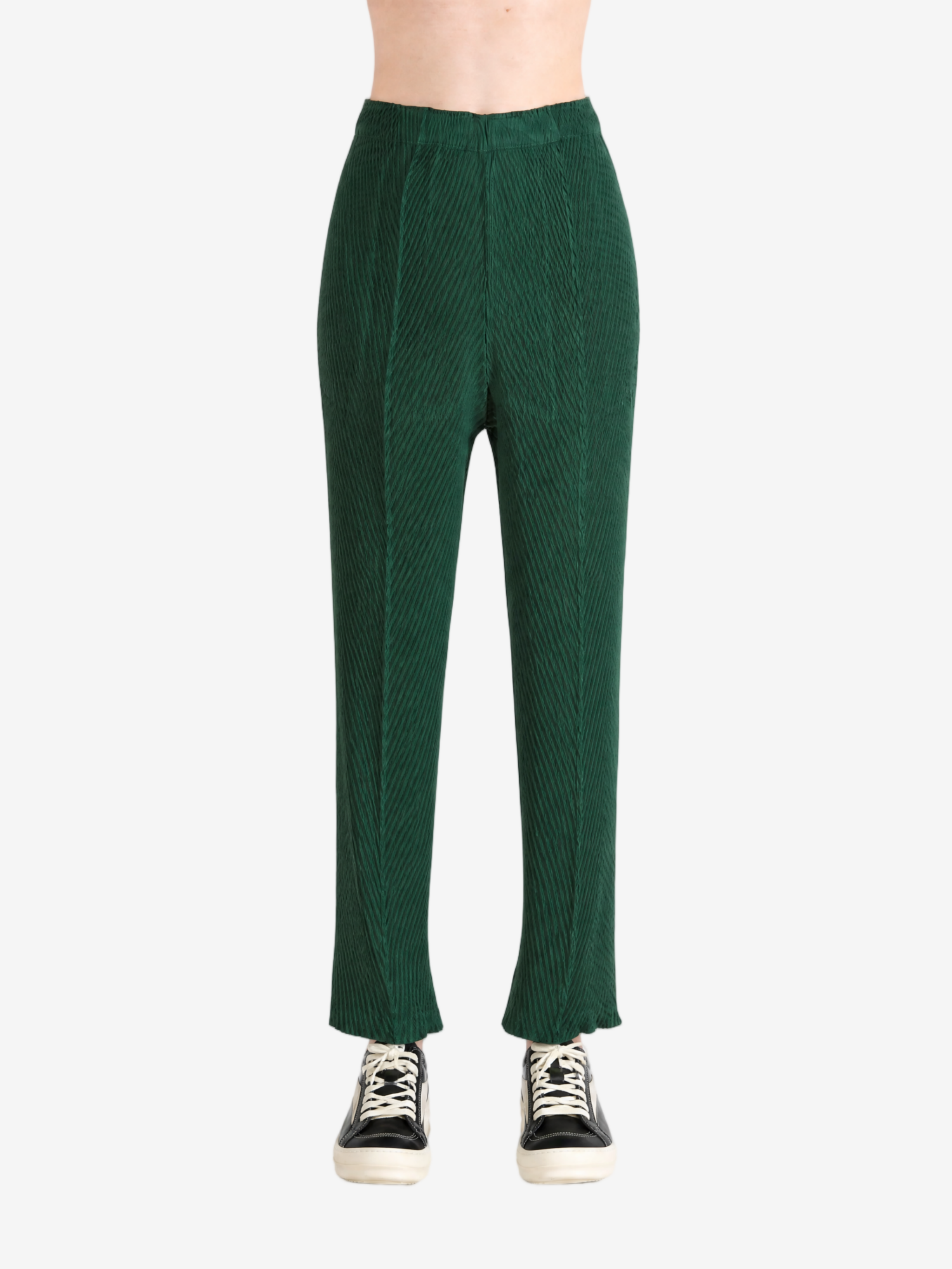 Green pants, full body view