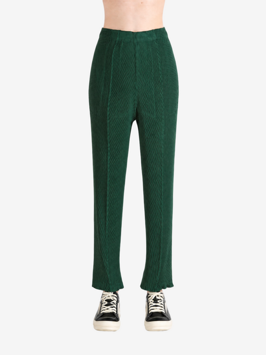 Green pants, full body view