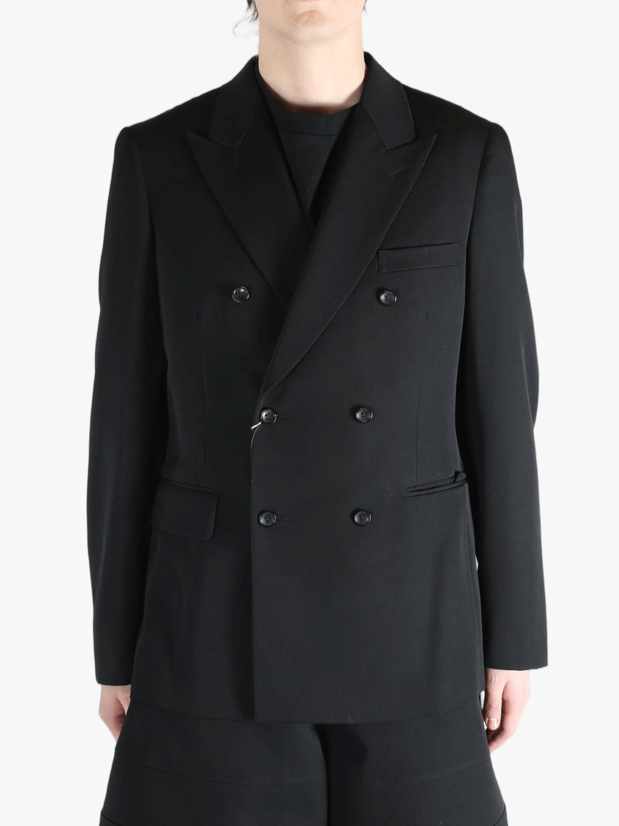 Black jackets worn by a person, showing the jackets fit