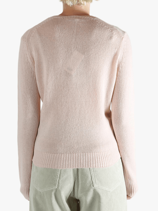 Pink sweater, back view