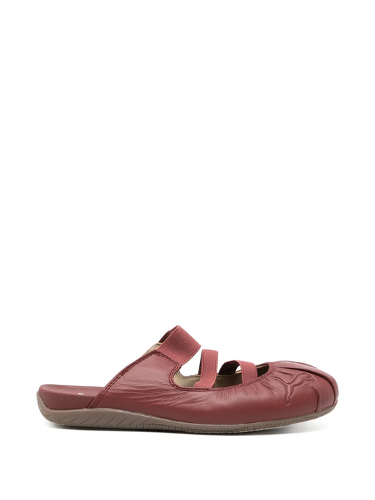 Burgundy shoes, side view
