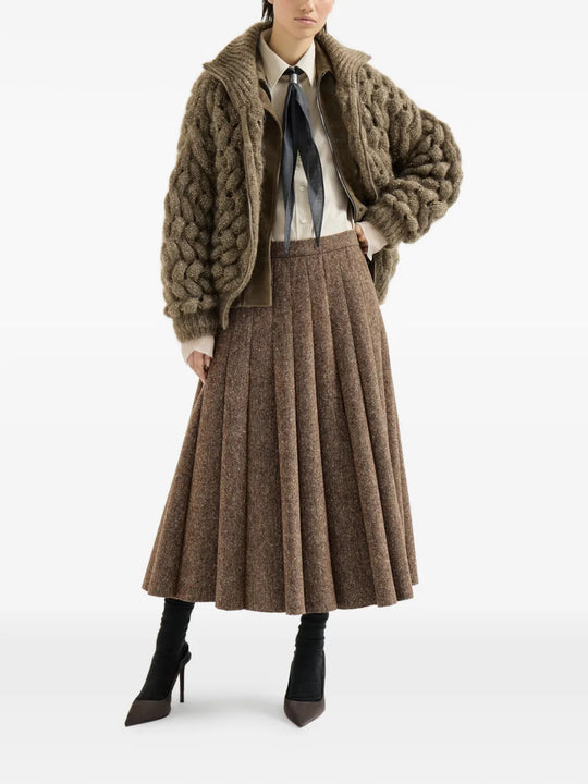 Brown knitwear, full body view