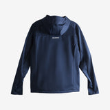 Blue jacket, back view