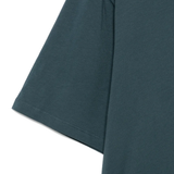 close up of green t-shirts, showing texture of the cotton fabric