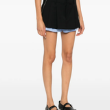 Black shorts worn by a person, showing the shorts's fit