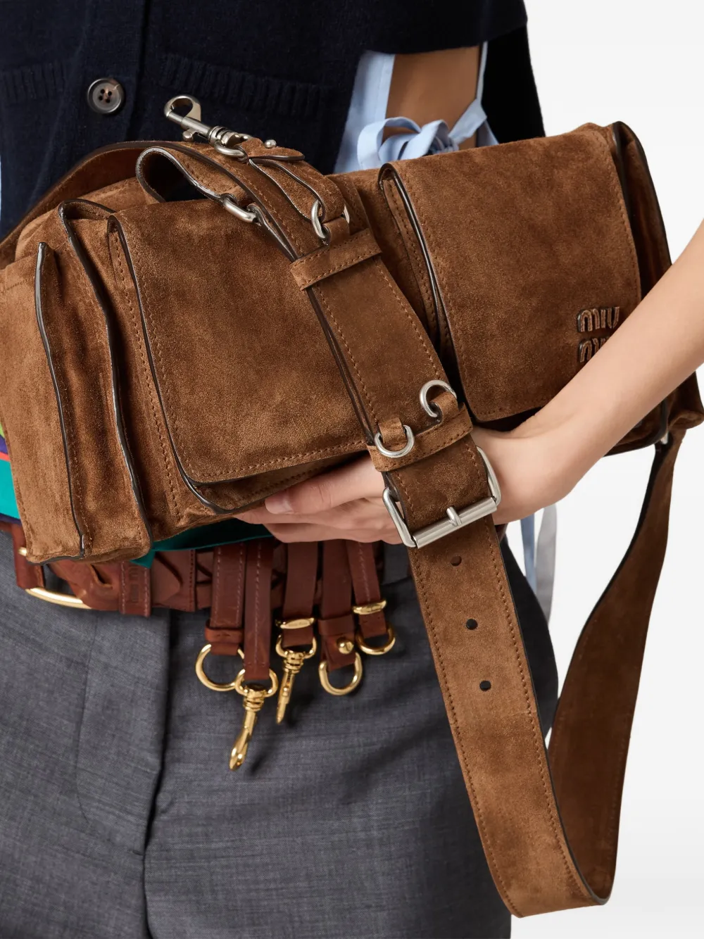 Close up of brown leather bag,showing texture of the leather fabric