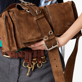 Close up of brown leather bag,showing texture of the leather fabric