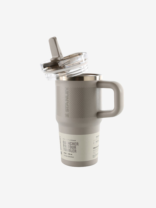 Grey tumbler, side view