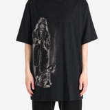 Black t-shirt, full body view