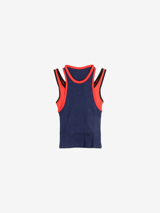 Navy top, front view