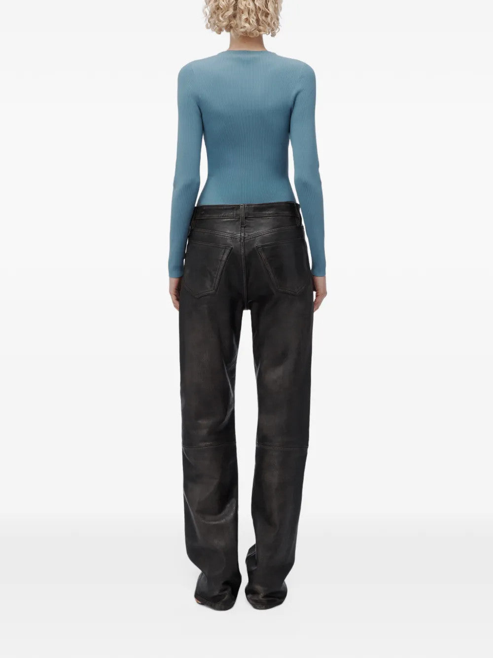 Blue top, full body view