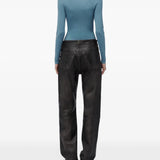 Blue top, full body view