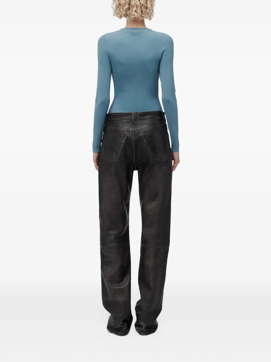 Blue top, full body view
