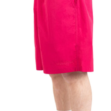 Close up of pink shorts,showing texture of the woven nylonfabric