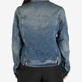 Blue jacket worn by a person, showing the jacket's fit