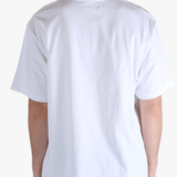 White t-shirt worn by a person, showing the t-shirt's fit