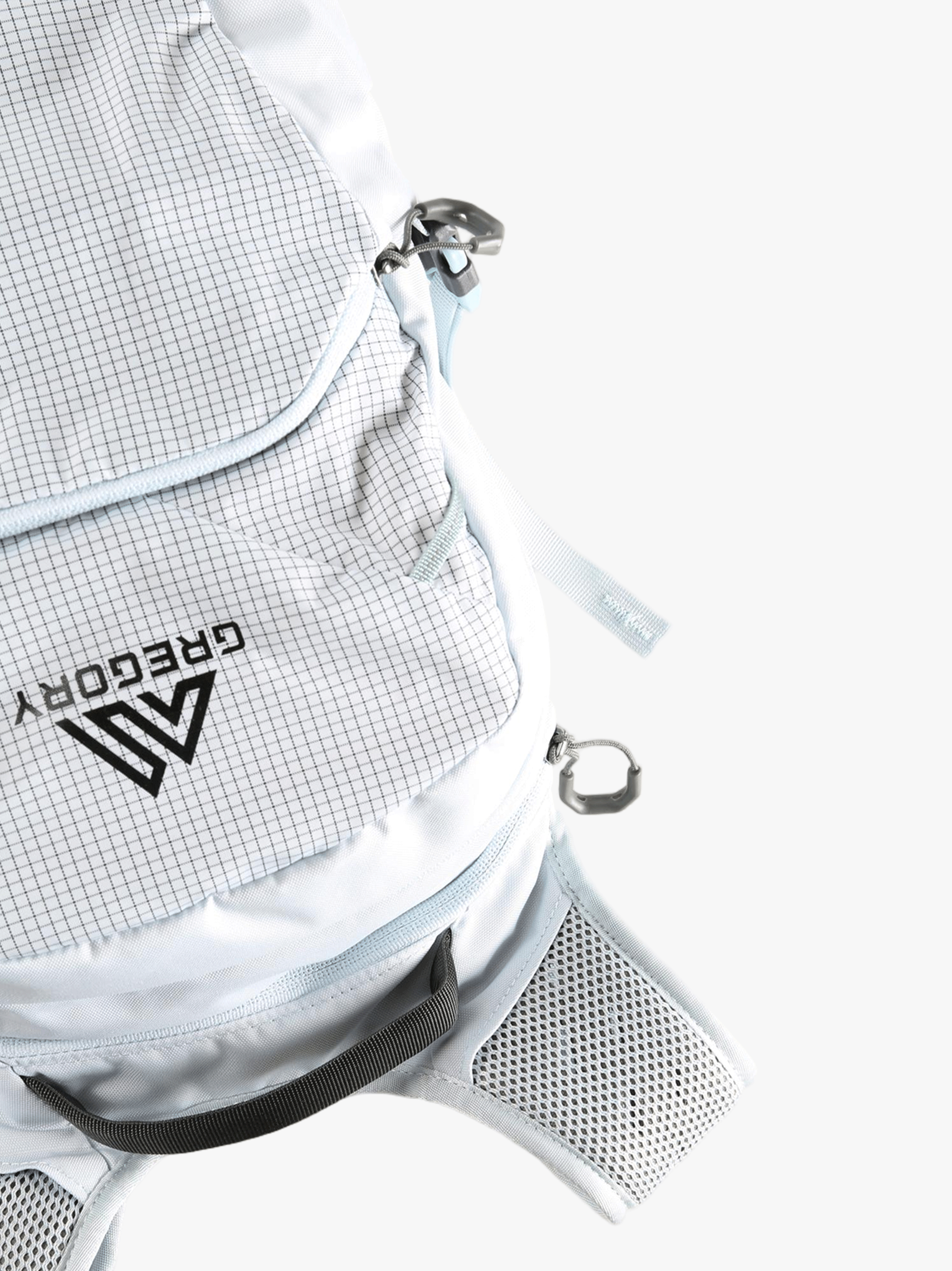 Close up of white bags, showing texture of the fabric