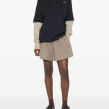 Navy shirt, full body view