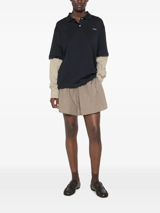 Navy shirt, full body view