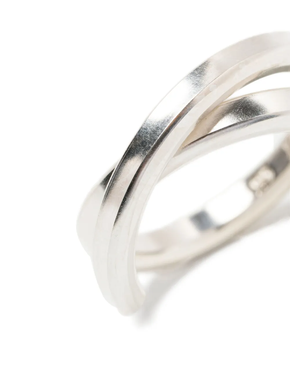Close up of grey ring, showing texture of the silver fabric