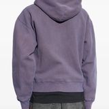 purple hoodie  worn by a person, showing the hoodie 's fit