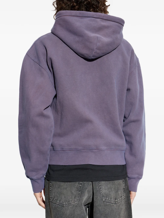 purple hoodie  worn by a person, showing the hoodie 's fit