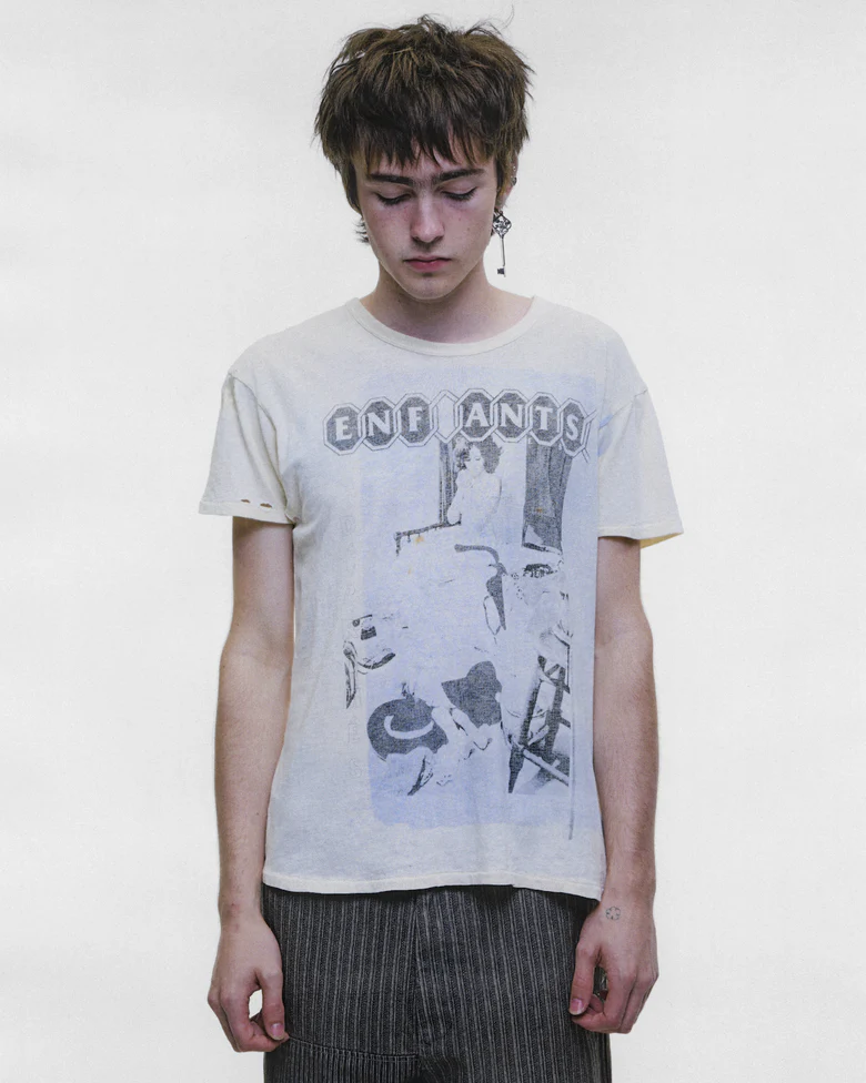 Tan t-shirt, full body view