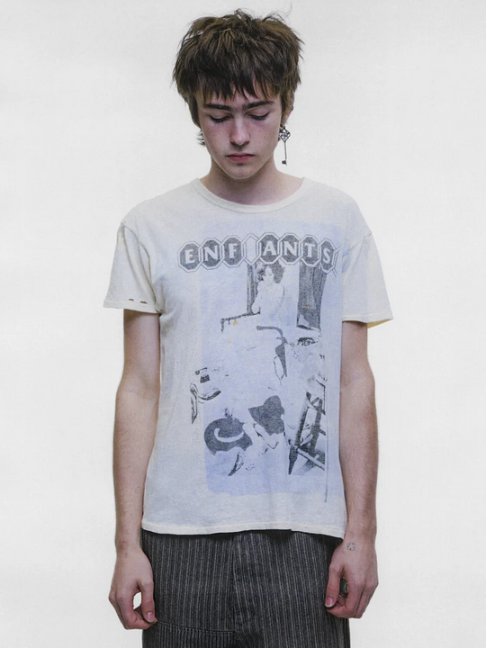 Tan t-shirt, full body view