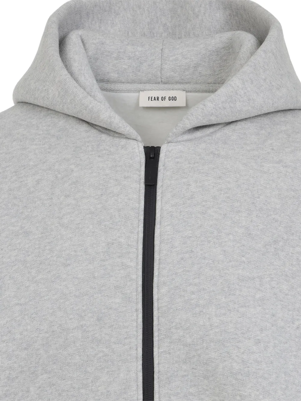 Close up of grey hoodies, showing texture of the organic cotton fabric