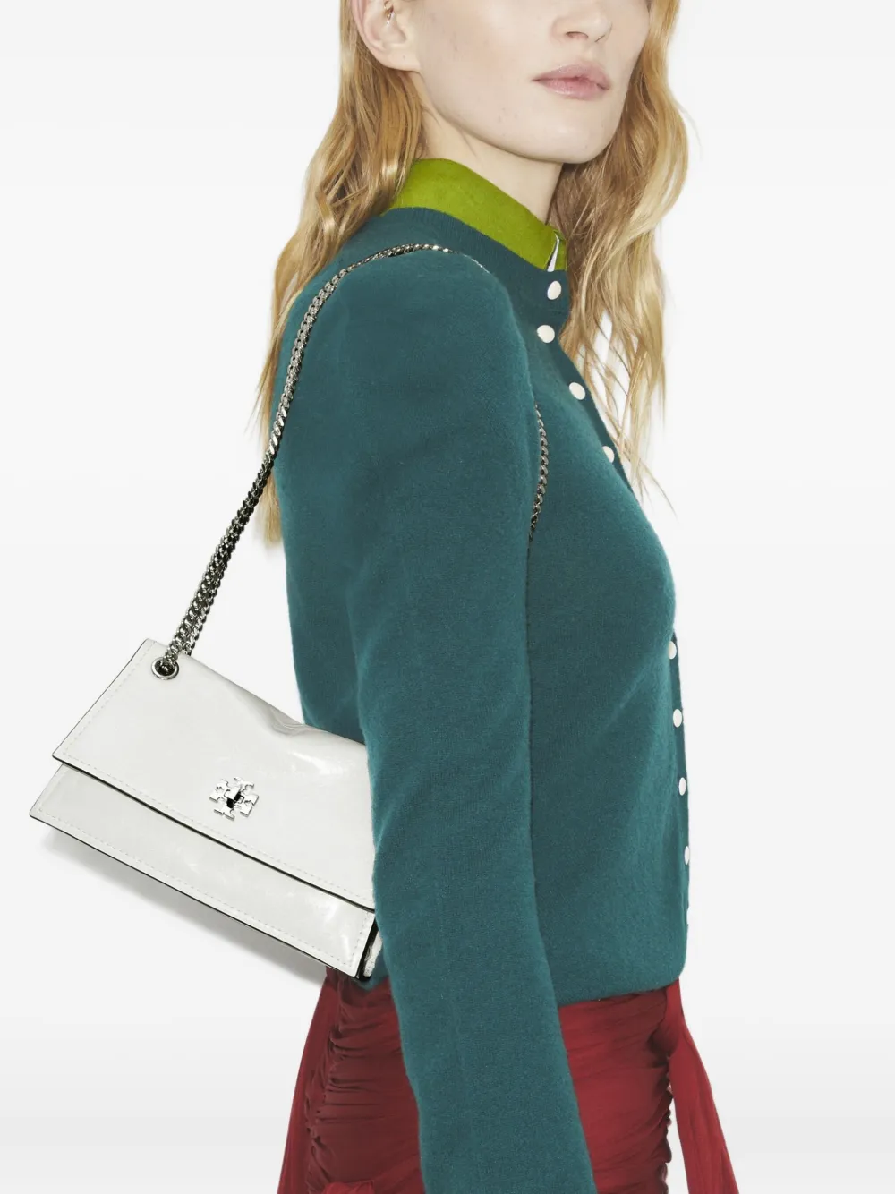 White bags worn by a person, showing the bags fit