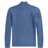 Blue knitwear, back view