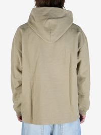 Sand beige hoodies worn by aperson, showing the hoodies's fit