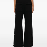 Black pants worn by a person, showing the pants fit