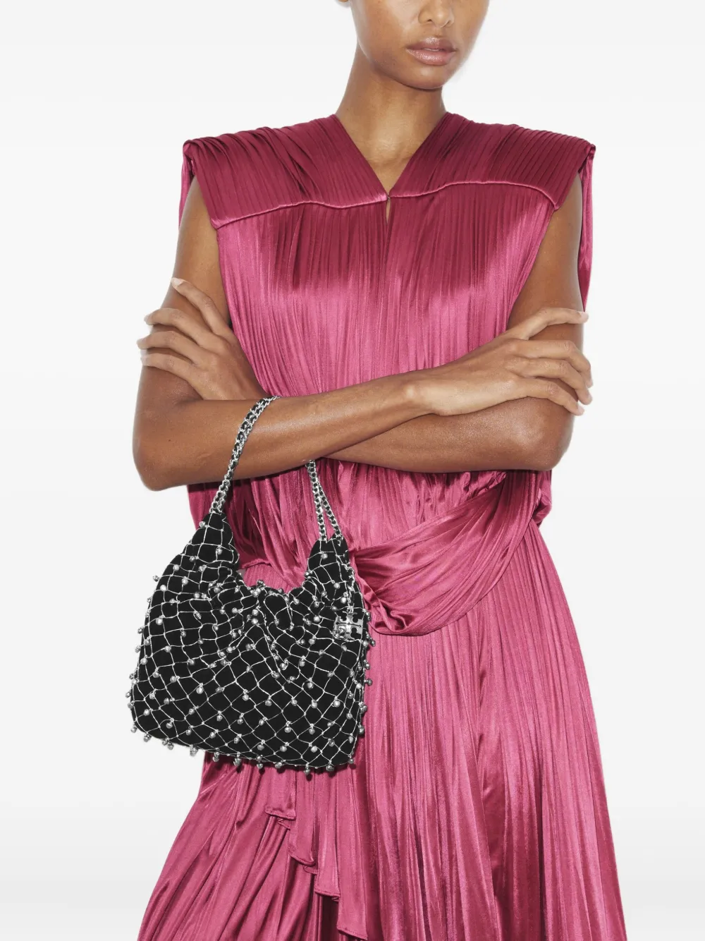 Black bag worn by a person, showing the bag's fit