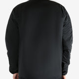 Black jacket worn by a person, showing the coat's fit