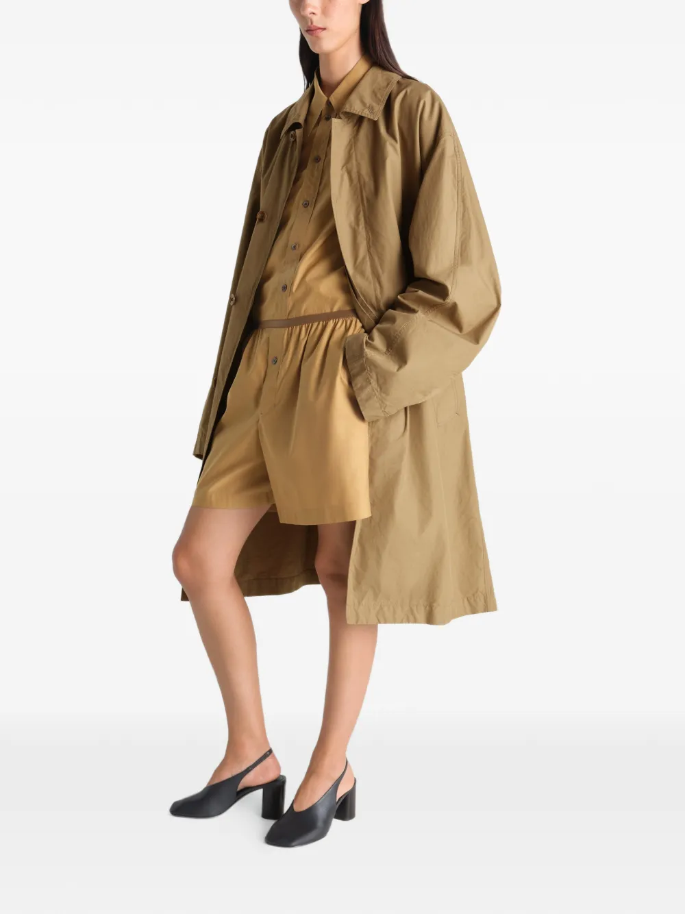 Tan jacket, full body view
