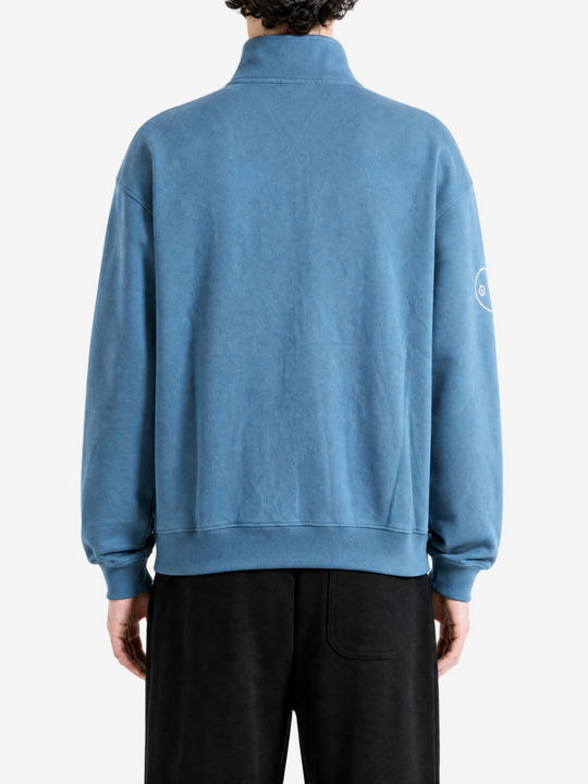 Blue hoodie, full body view