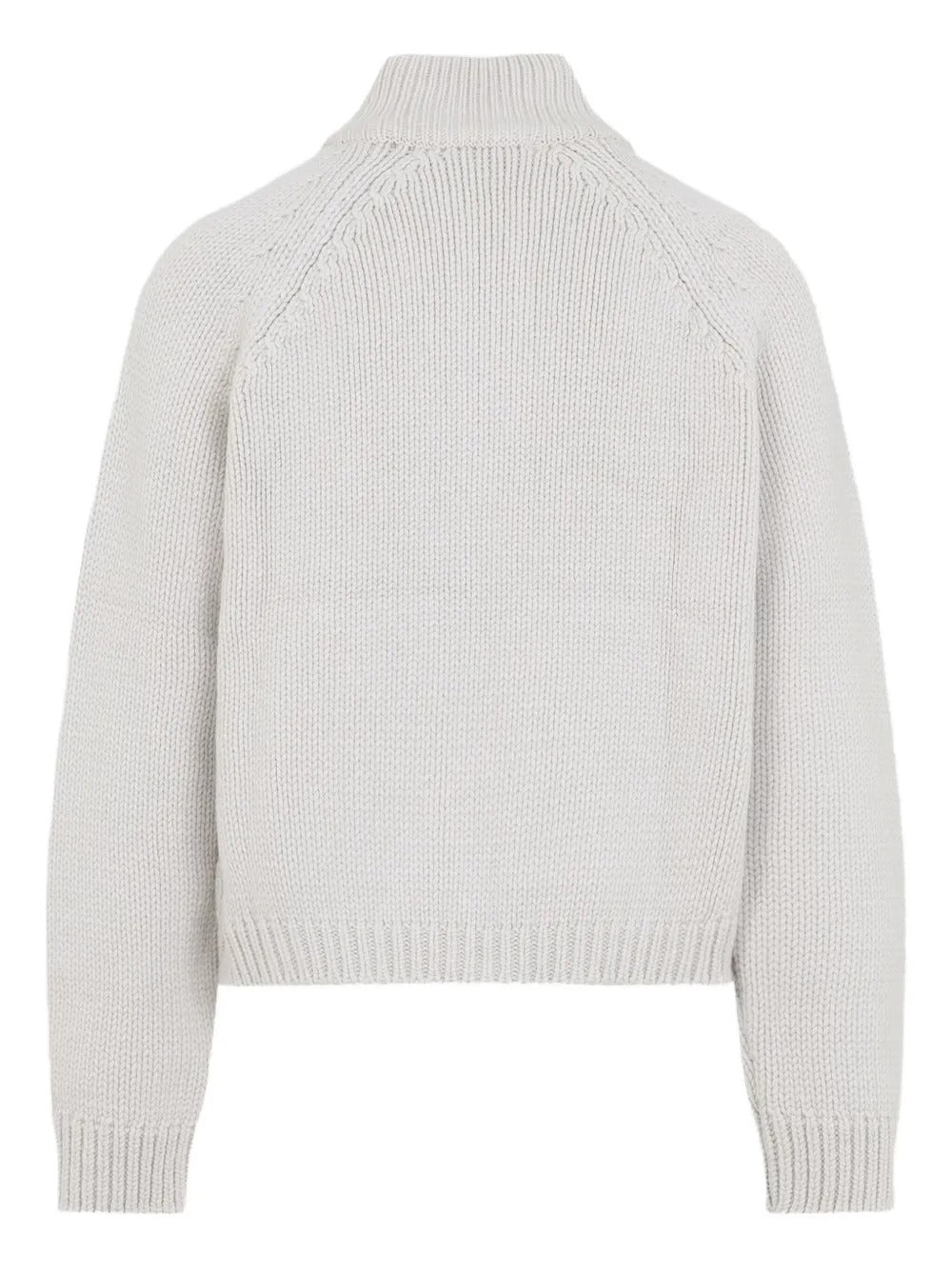 White cardigan, back view