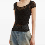 MARINE SERRE - Women Moonogram Mesh Flock Roundneck Top
