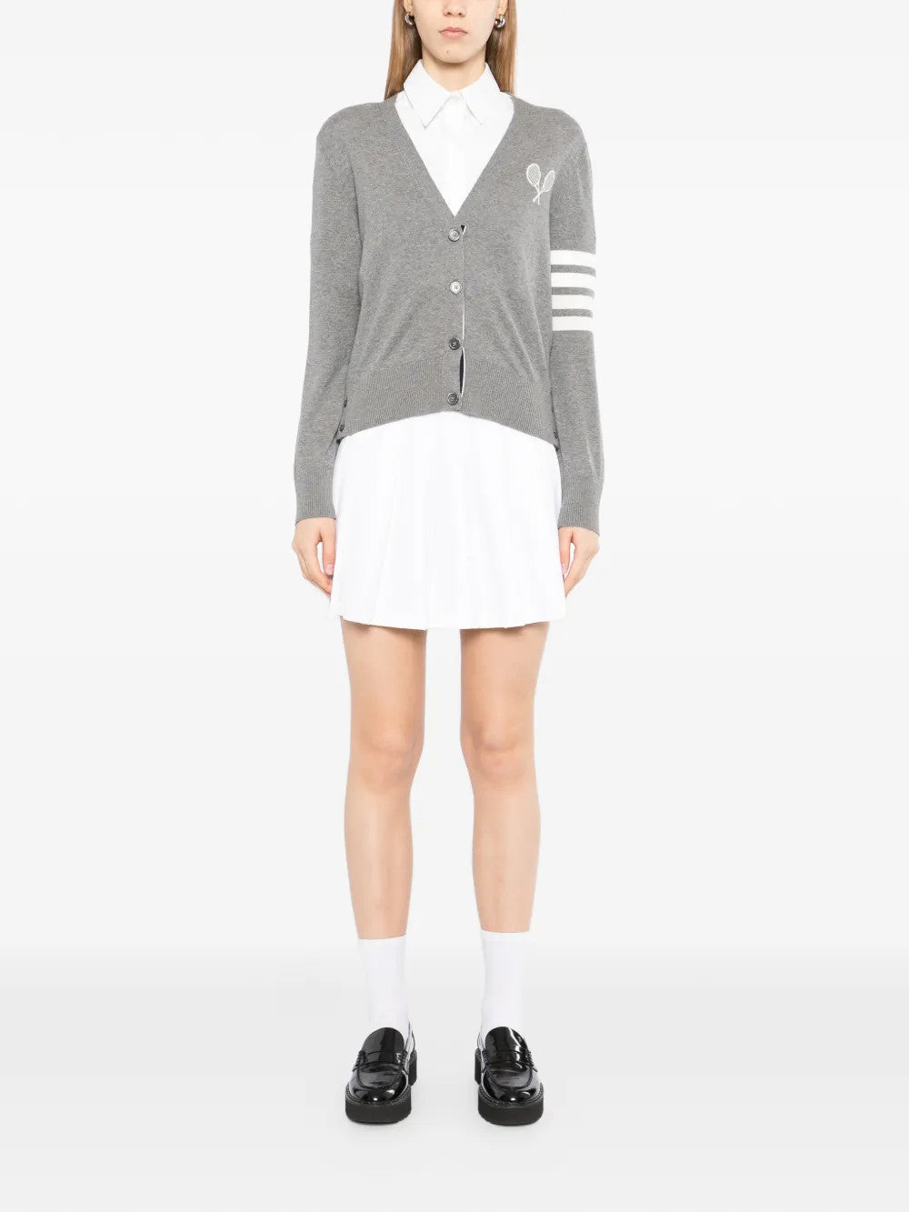 Grey knitwear, full body view