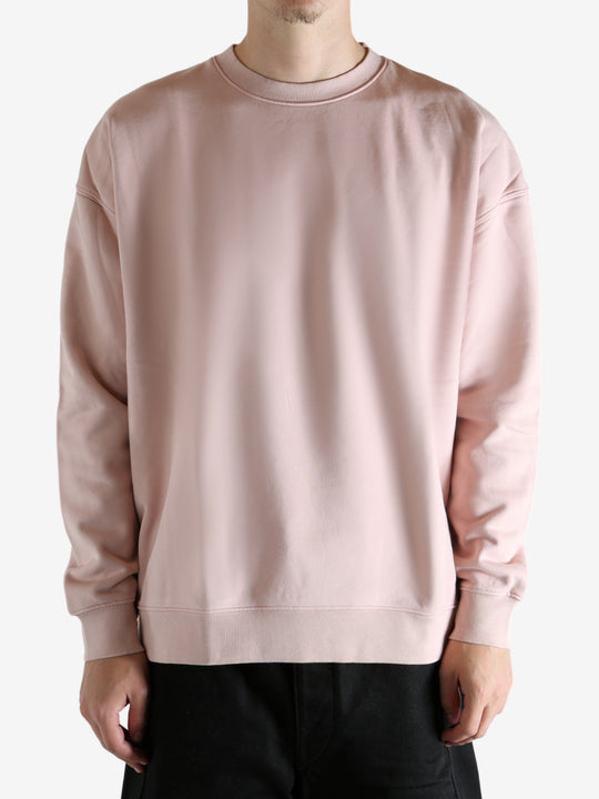 Pink sweatshirt worn by a person, showing the sweatshirt's fit
